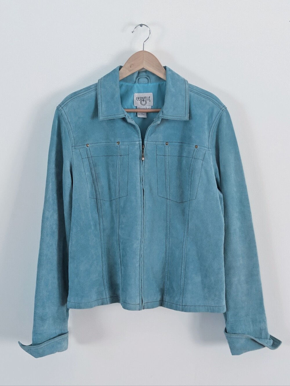 Cervelle Teal Suede Leather Zip Jacket - L